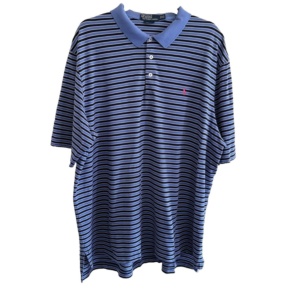 Polo Ralph Lauren Shirt Men's XXL Blue Striped Golf Fit Polo Shirt